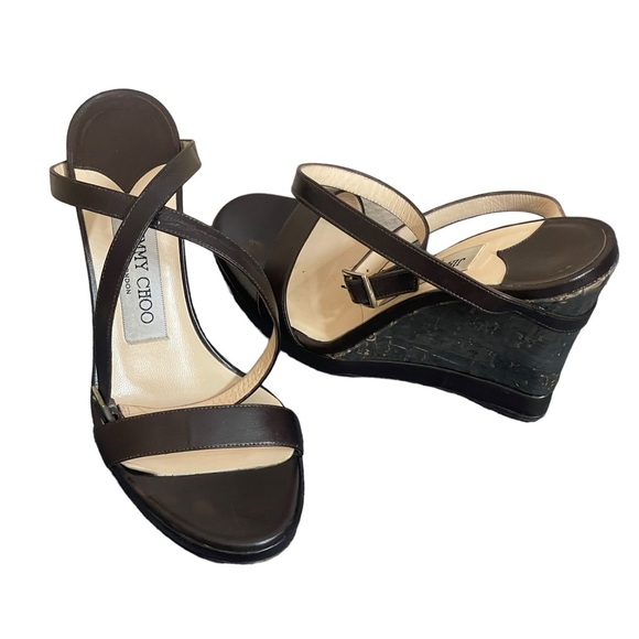 Jimmy Choo Strappy Wedge Heel Sandals in brown Leather size 36(6) - Picture 1 of 10